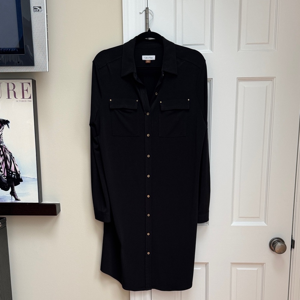 Calvin Klein Black Button-Front Shirt Dress